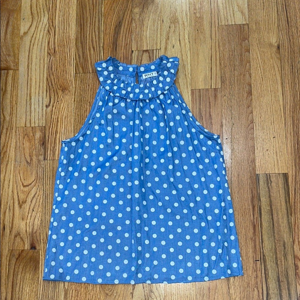 NEW WHY DRESS Blue Polka Dot Sleeveless Top sz L